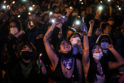 Colombianske kvinner markerer den internasjonale kvinnedagen 2021 i Bogot&aacute;. Photographer: Nathalia Angarita/Bloomberg via Getty Images